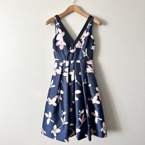 1901 Jacquard Navy Floral Fit Flare Sleeveless Formal Party Dress Women's Size 2